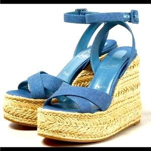 Christian Louboutin MARIZA ZEPPA Platform Wedge Espadrille NIB Blue Sz 9B
